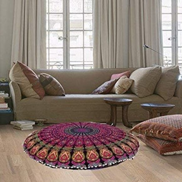 NEW Large Decorative Boho Pillowcase Mandala Indian Floor Sham Tassels Round 32" - Picture 4 of 6